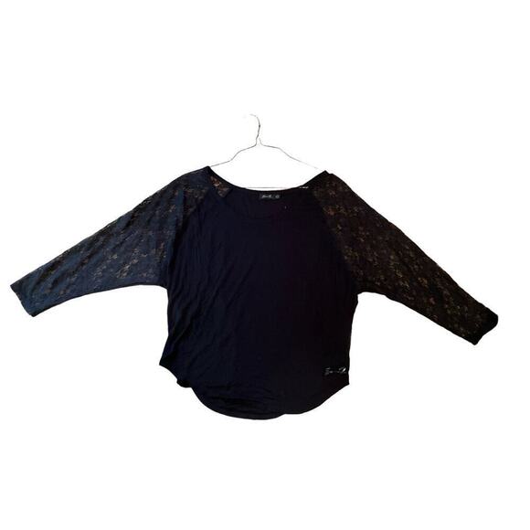 Seven 7 jeans Blouse Top Women's Size S Black Lace Floral Long Sleeve Crew Neck - Picture 1 of 4